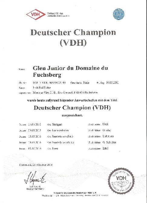 Du Domaine Du Fuchsberg - Glen Junior est Champion d'Allemagne VDH !!!
